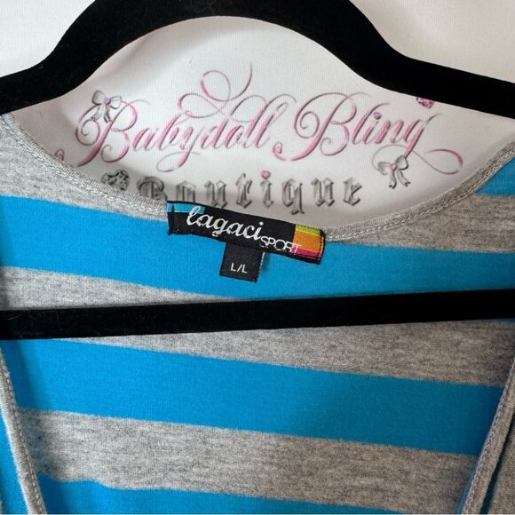 Lagaci sport top tshirt stripes tie up bow ribbon Blue and Gray Striped Top - Picture 5 of 7